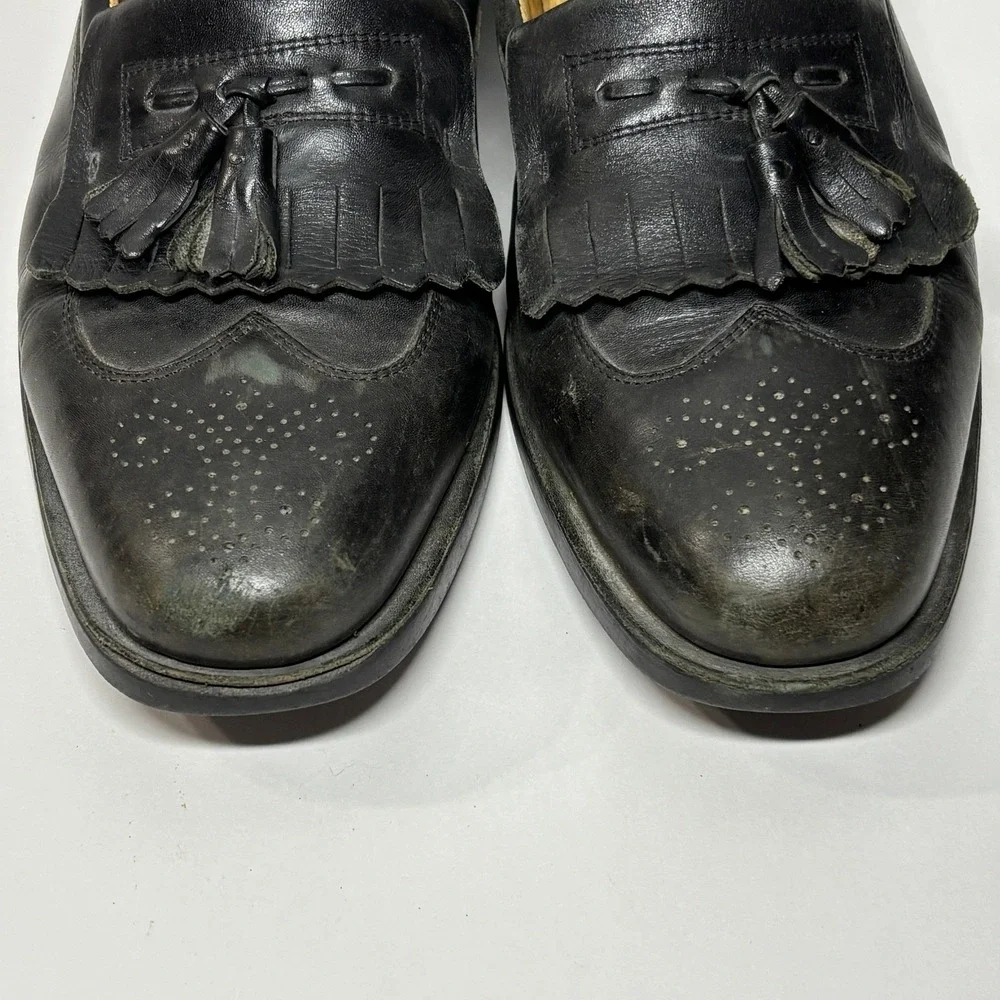 Sandro Moscoloni Tassel Loafers Mens 10 Black Fair Kiltie Wingtip Leather 8101‎